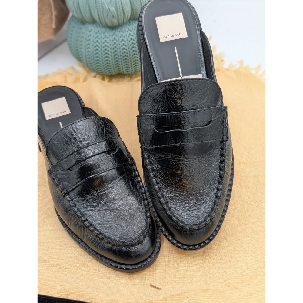 Dolce Vita Havan Loafer Mules Black Patent Quiet Luxury Dark Academia Size 9.5